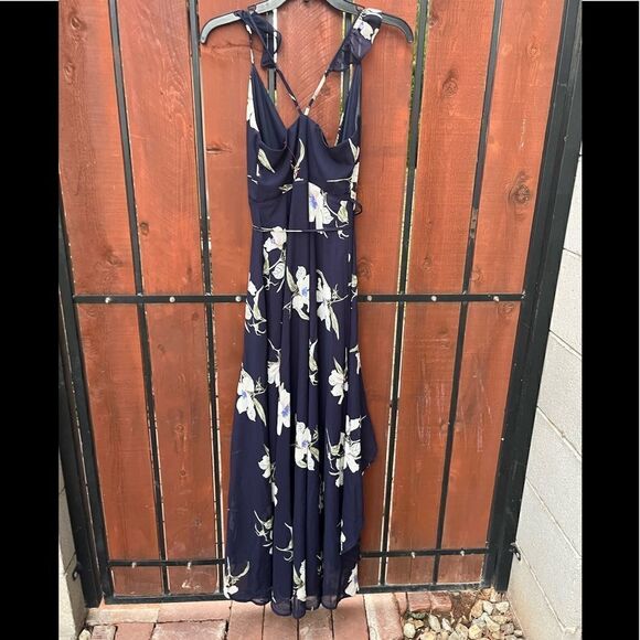 Lulus All Mine Navy Blue Floral Print High Low Wrap Dress Size XS - Picture 4 of 4